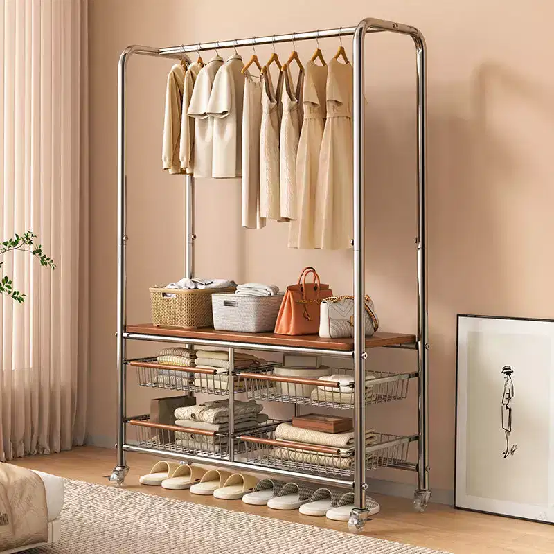 AEELLEEA Heavy Duty Rolling Laundry Cart with Hanging Rack & Storage for Bedroom/Laundry Room