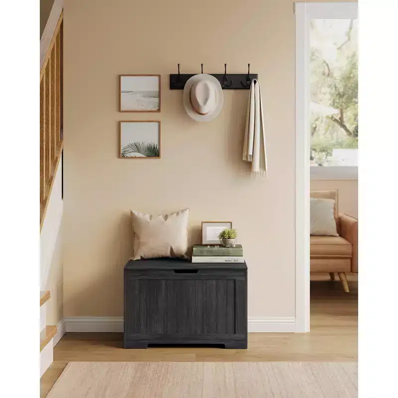 29.9 Inches Wide Farmhouse Style Storage Bench with 2 Safety Hinges, Entryway Shoe Bench for Home Organization