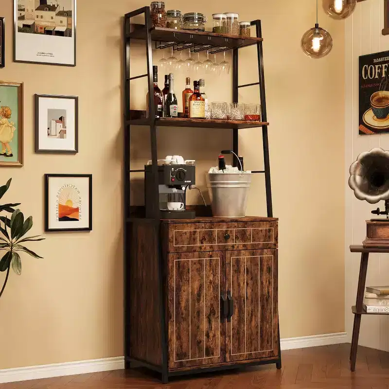 Bakers Rack with Drawer 70.8 Standing Baker Racks with Cabinet Microwave Stand Tall Bar Cabinet Industrial Kitchen Stand with Drawer
