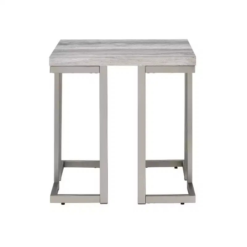 David End Table Gray Driftwood/Metal - Steve Silver Co.: Pewter Iron Base, Square Shape, No Tools Assembly