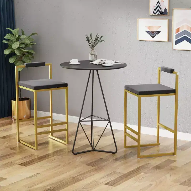 MAYEERTY Set of 2 Counter Height Bar Stools With Backrest Footrest Velvet Upholstered for Kitchen Island Gold Gray