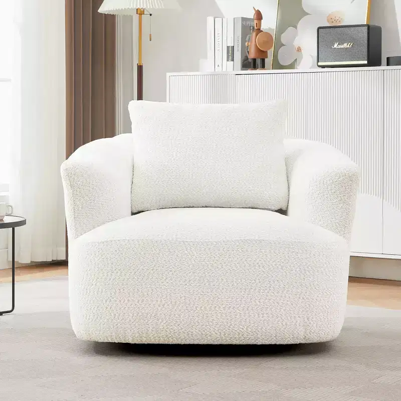 Whisen 38.2 Upholstered Swivel Barrel Chair with Pillow