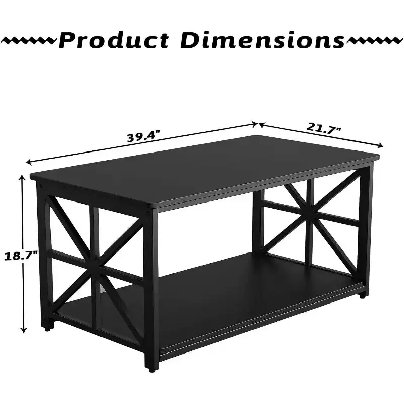 Acekool 2-Tier Wood Coffee Table with X-Frame Support, Storage Shelf & Round Corners  Modern Farmhouse Center Table for Living Room