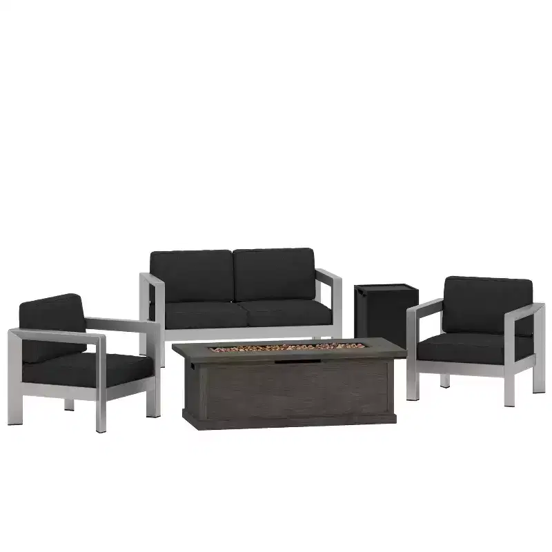 Christopher Knight Home Albion Outdoor Aluminum 4 Seater Chat Set with Fire Pit