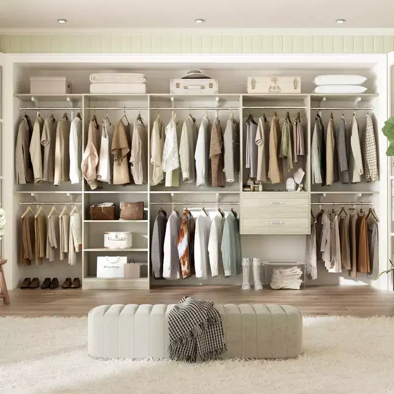 Freestanding Closet System with 8 Hanging Rods, Drawers & 10 Shelves
