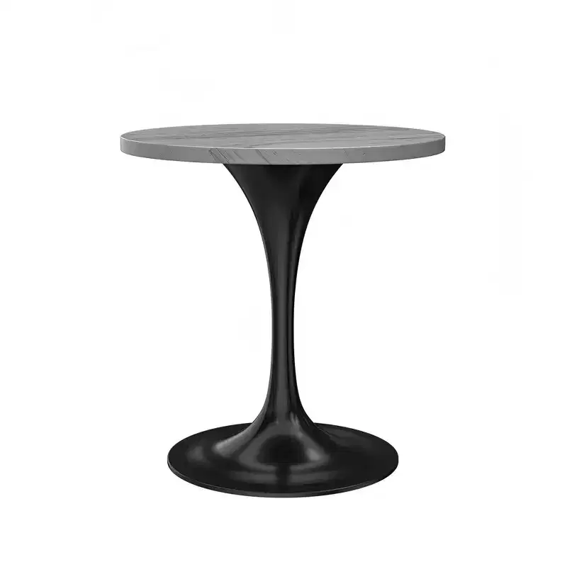 LeisureMod Verve 36 Round Dining Table - Modern Resin Top with Black Steel Pedestal Base Accent Table for Contemporary Dining and Kitchen Room