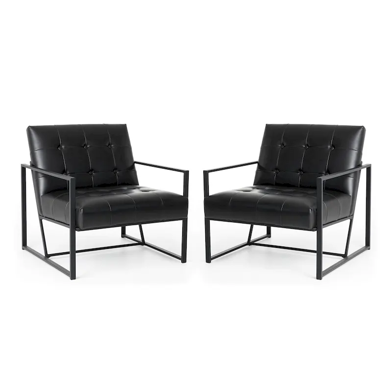 of 2 29.25W Mid-Century PU Leather Tufted Accent Chairs