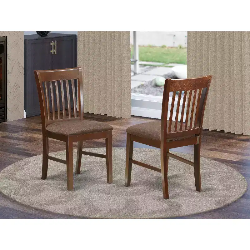 Upholstered Linen Dining Chair, Set of 2, Asian Rubberwood Frame
