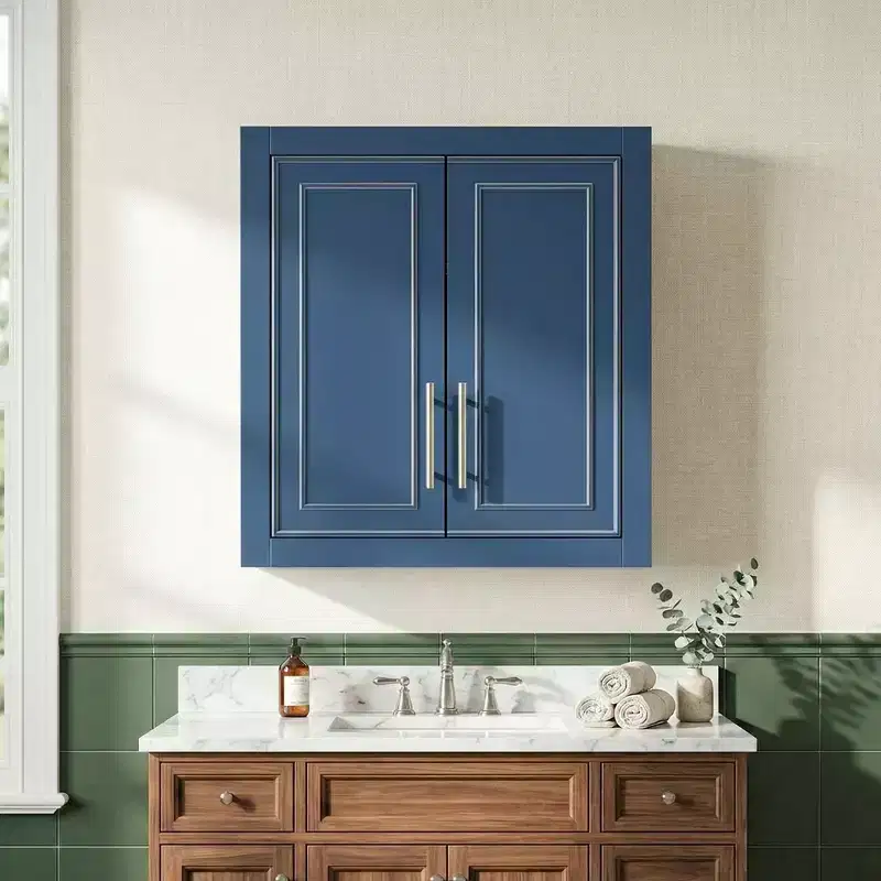 Wall Mounted Bathroom Cabinet Double Door Over Toilet Storage Cabinet with Adjustable Shelves Wall Organizer for Bathroom Kitchen Laundry Room Bedroom