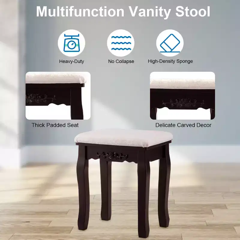Costway Vanity Table Table 10 Dimmable Bulbs Black White Brown