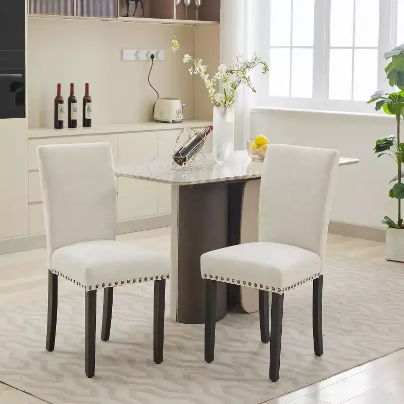 Acekool Upholstered Dining Chairs Set of 2, Nailhead Trim, Sturdy Wood Legs, Fabric Accent Chairs for Dining Room & Kitchen