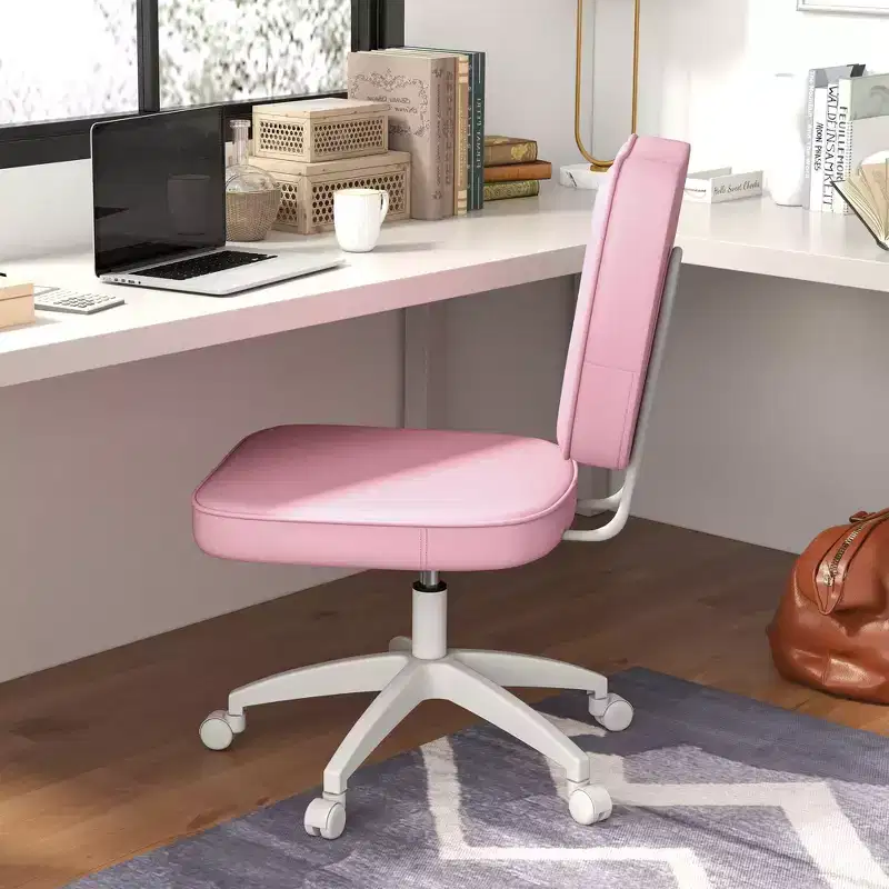 Armless Desk Chair with Wheels & Adjustable Height – Pink Vanity Chair