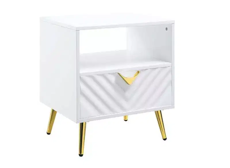 HomeRoots 22 White Manufactured Wood And Metal Rectangular End Table With Drawer And Shelf