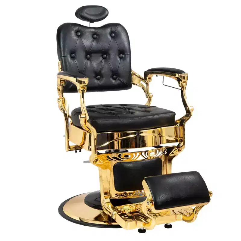 Karl Home Vintage Style Heavy Duty Hydraulic Recline Square Backrest Barber Chair Black and Gold Frame