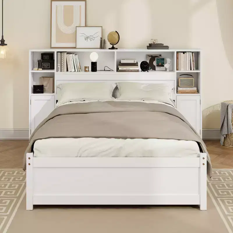 Lucas Twin Size Wooden Storage Bed with Tall Bookcase Headboard and Drawers