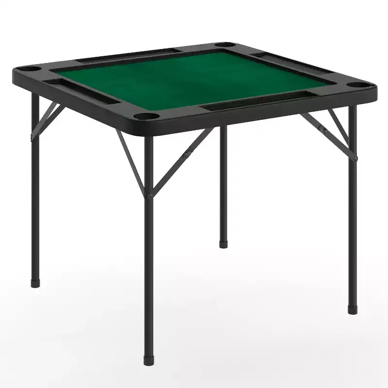 Flash Furniture 34.5 Square 4-Player Folding Card Game Table with Fabric Playing Surface and Cup Holders