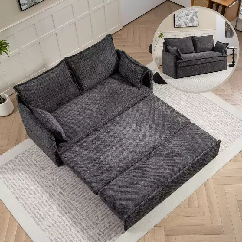 Okak Comfy Corduroy Out Sofa Bed with Side Storage Convertible Sleeper Couch Futon with USB/C-TYPE Charging Ports for Living Room