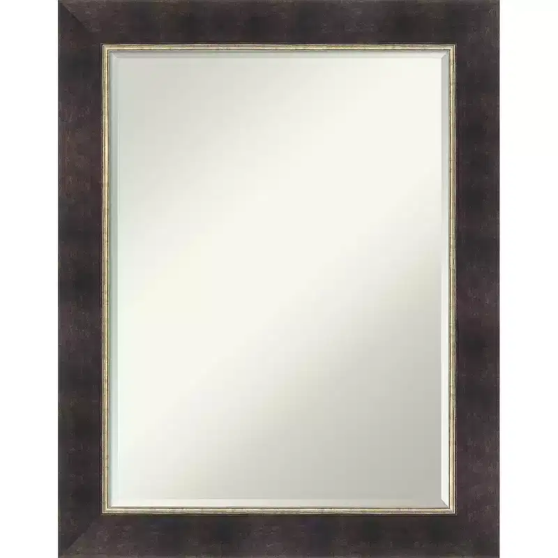 Antique Bronze Petite Bevel Wood Bathroom Wall Mirror 28.75 x 22.75 in.