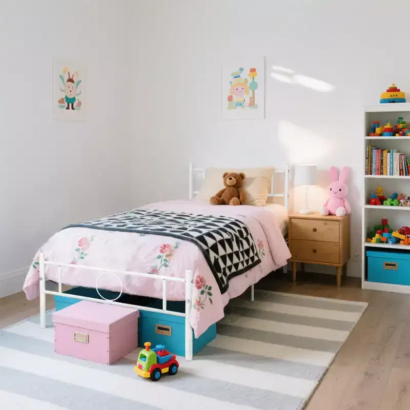 Twin Size Metal Bed Frame with Headboard and Footboard Under Foundation Storage, No Box Spring Needed, Easy Assembly, White