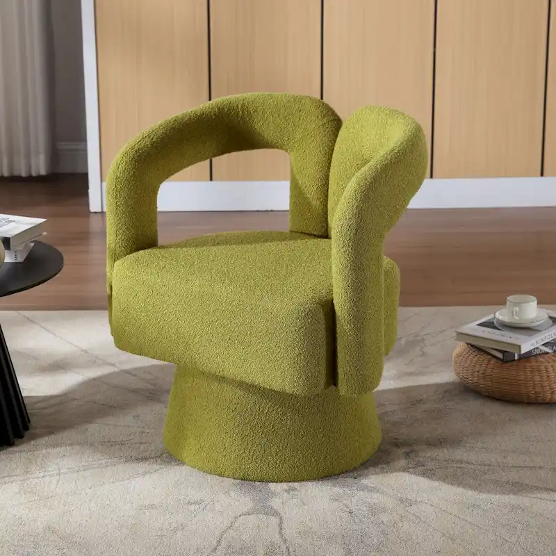 HOMEFUN Boucle Upholstered 360 Degree Swivel Cuddle Barrel Accent Chairs