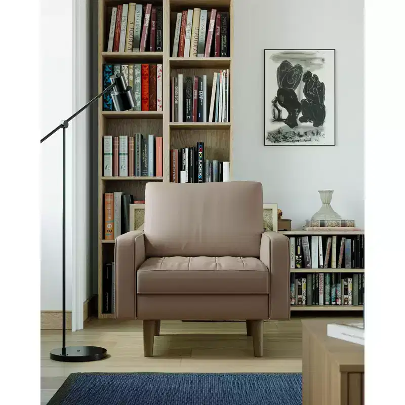 32'' Faux Leather Tufted Square Accent Armchair - Modern Chair for Living Room, Bedroom, Office & Small Spaces