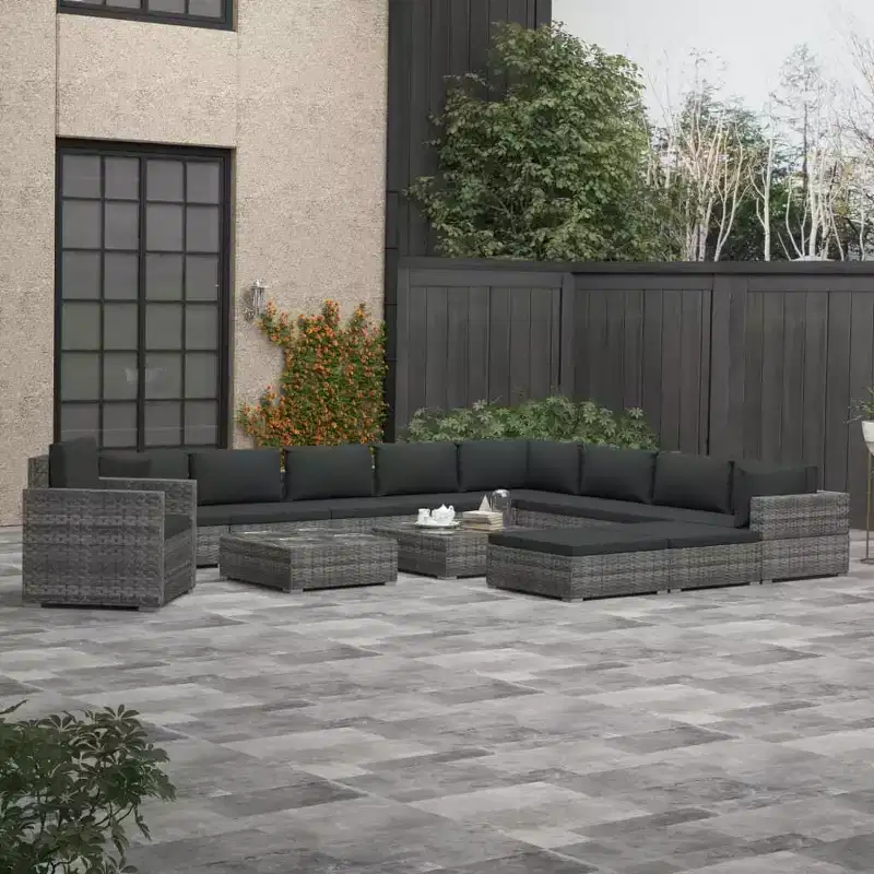 vidaXL Garden Lounge Set Grey PE Rattan 13 Piece Set Modular