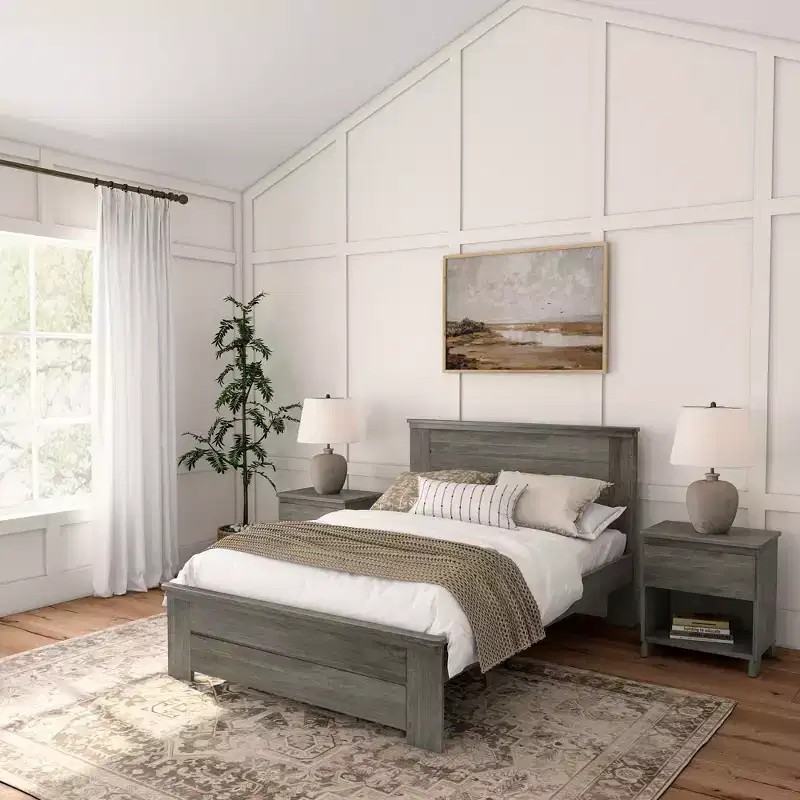 Plank+Beam Farmhouse Full Size Bed Frame with Headboard, Solid Wood Platform Bed