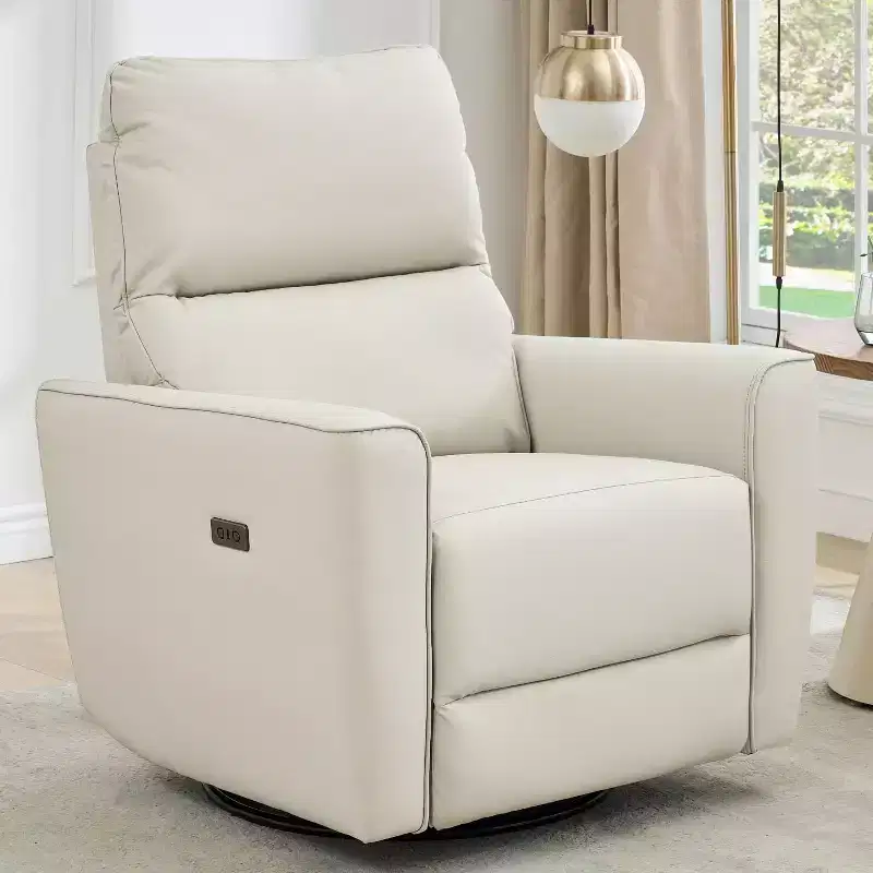 Swivel Rocking Recliner Chair, Manual Recliner Glider with Lumbar Support & Faux Leather Upholstery, Comfortable Rocker Recliner