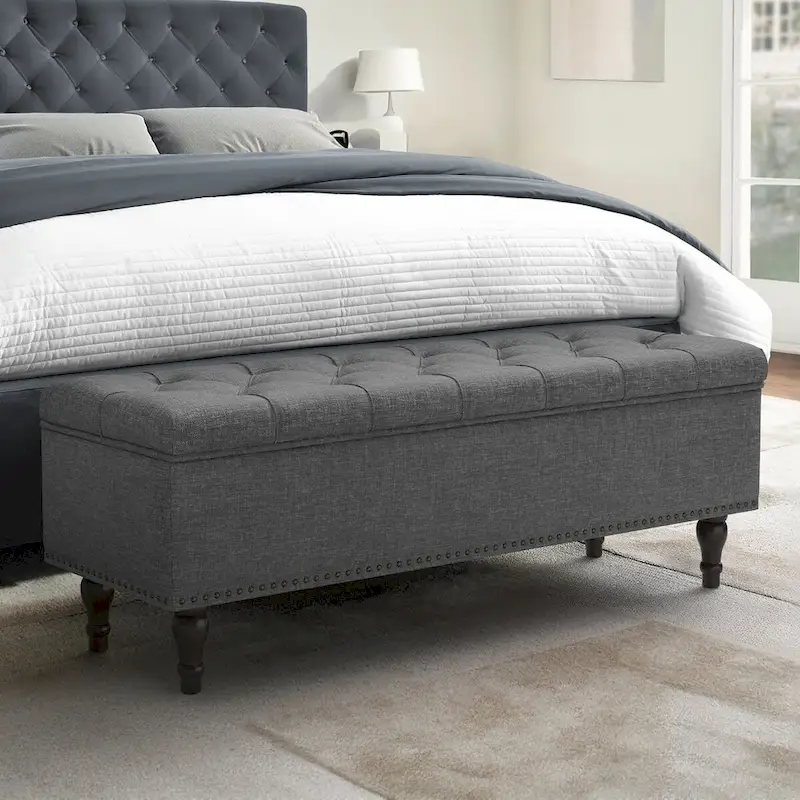 COZYMAN Tufted Storage Bench, Upholstered Ottoman with Storage - 50.8 W X 17.1 D X 18.3 H