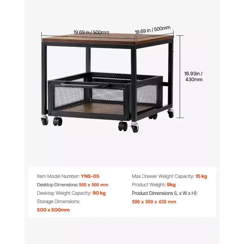 VIYET 17H Mini Fridge Stand with Storage - Movable Cart, Swivel Wheels, Light Brown