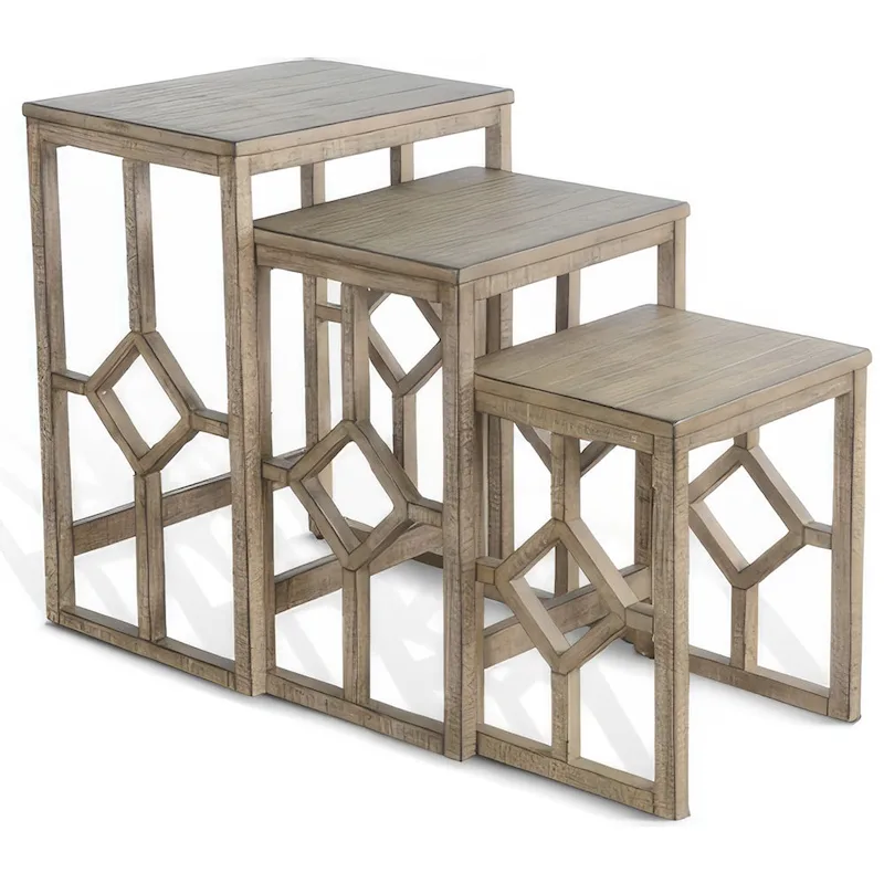 Rena 3 Piece Nesting Accent Table Set, Slatted, Light Brown Mahogany