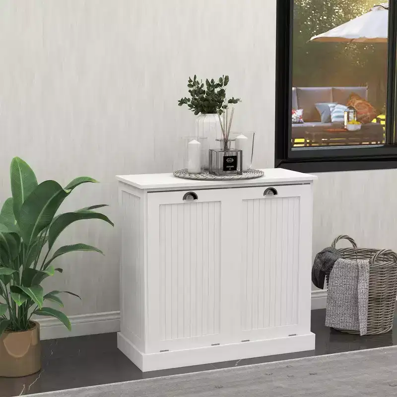 Two-Compartment Tilt-Out Laundry Sorter Cabinet with Hidden Storage