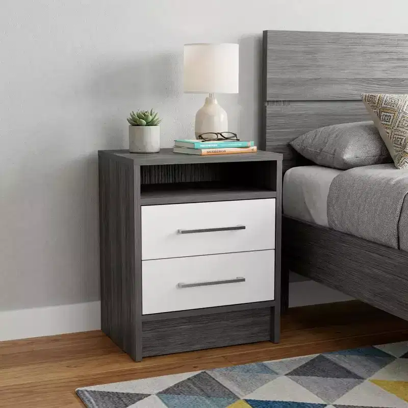HomeRoots 20 Gray Wood Two Drawer Nightstand