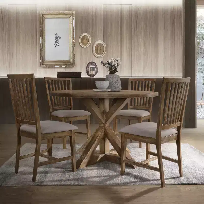 GDFStudio Sandra Modern 5-Pieces Weathered Wood Dining Table Set with 4 Upholstered Chairs