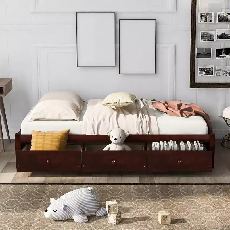 Twin Size Platform Storage Bed With 3 Drawers Easy Assembly Platform Bed Frames No Box Spring Needed Wooden Slat Support