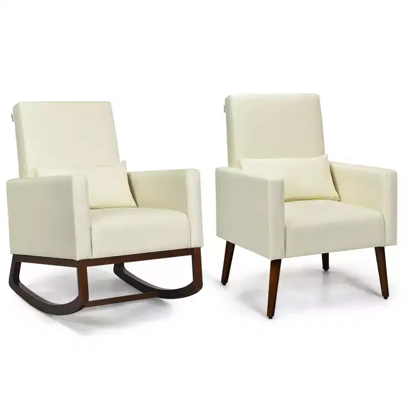 Costway Set of 2 Dual-use Upholstered Rocking Chair w/Pillow Light Grey\Beige