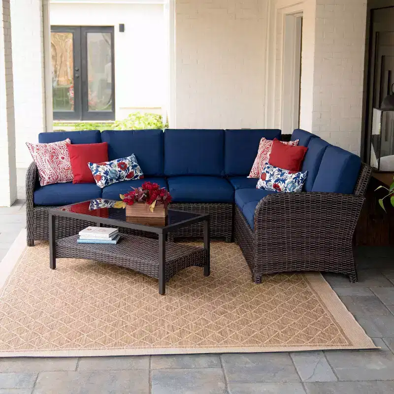 Leisure Made Jackson 5pc Wicker Sectional in Navy Fabric