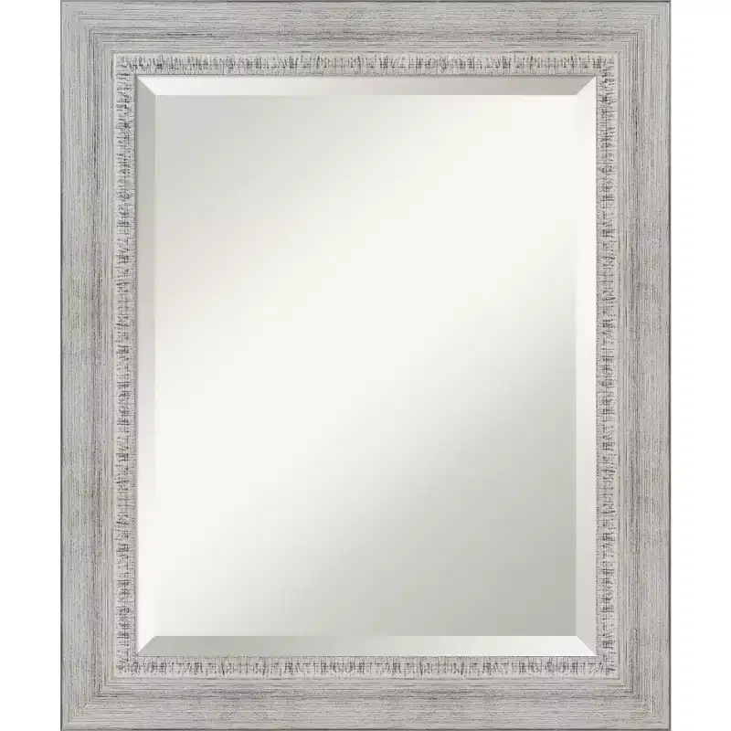 Rustic White Wash Beveled Wood Bathroom Wall Mirror