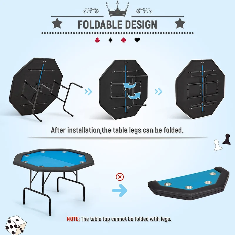 AVAWING 8 Players Game Poker Table Casino Leisure