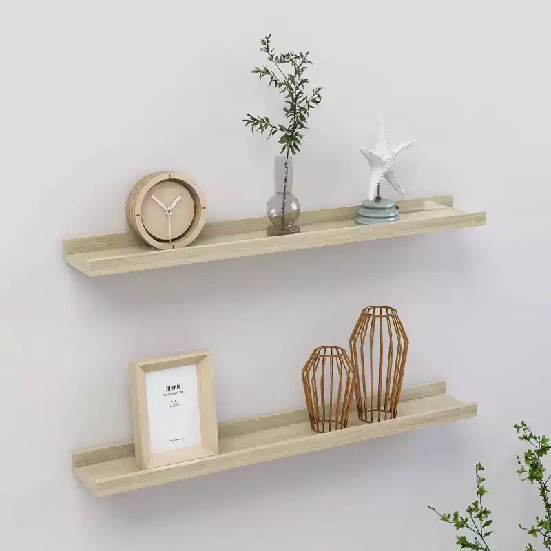 Wall Shelf 2 Piece Oak MDF Wall Mounting