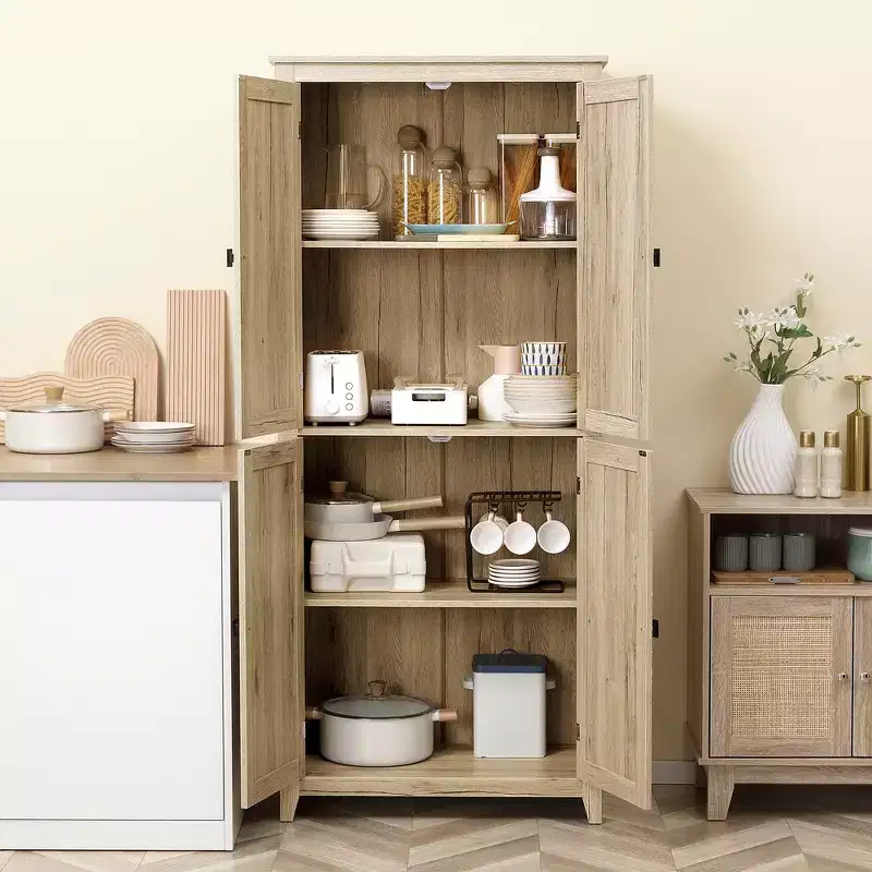 HOMCOM 72 Freestanding 4-Door Kitchen Pantry, Storage Cabinet Organizer with 4-Tiers, and Adjustable Shelves