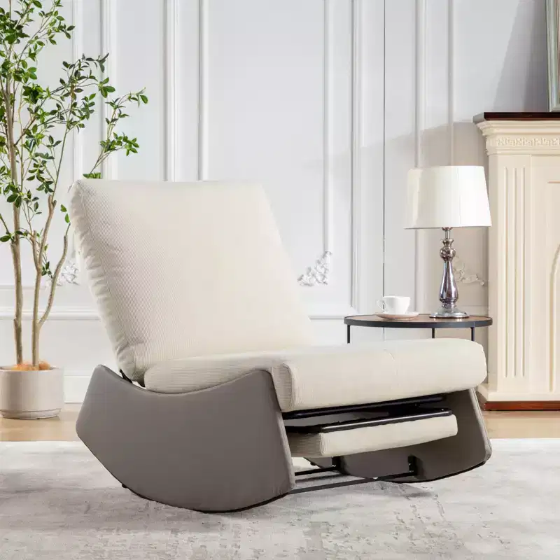Corduroy Upholstered Rocking Chair Recliner with Footrest - Nursery & Living Room