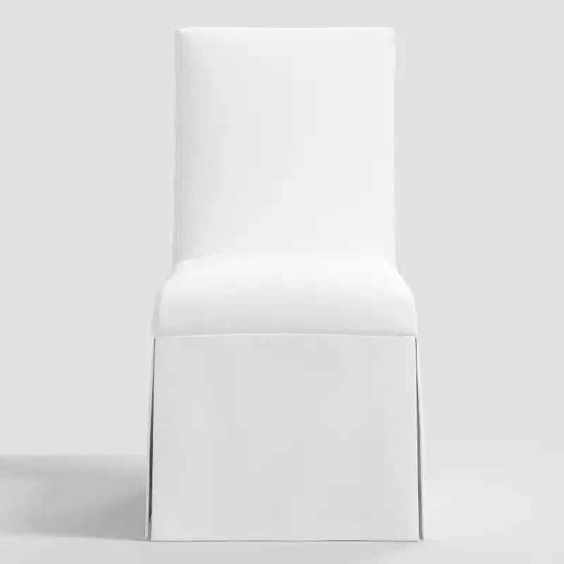 Skirted Slipcover Dining Chair, White Twill, Rubberwood Frame, 250 lb Capacity