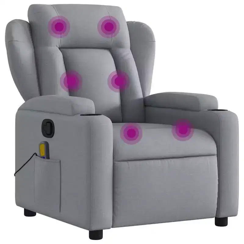 vidaXL Light Gray Fabric Recliner Chair - 6-Point Vibration Massage, Adjustable Backrest & Footrest