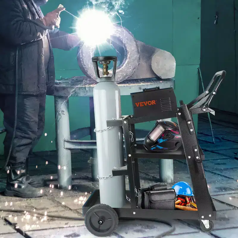 3-Tier Welder Cart Heavy Duty with 400 Lbs Weight Capacity, 360° Swivel Wheels, Rolling MIG Welder Cart