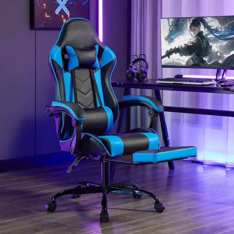 TUYOHW 360Swivel Gaming Chair Office Chairs with Wheels,Reclining Back,Adjustable Seat Height&Footrest,Ergonomics Video Game Chairs,300lbs Max