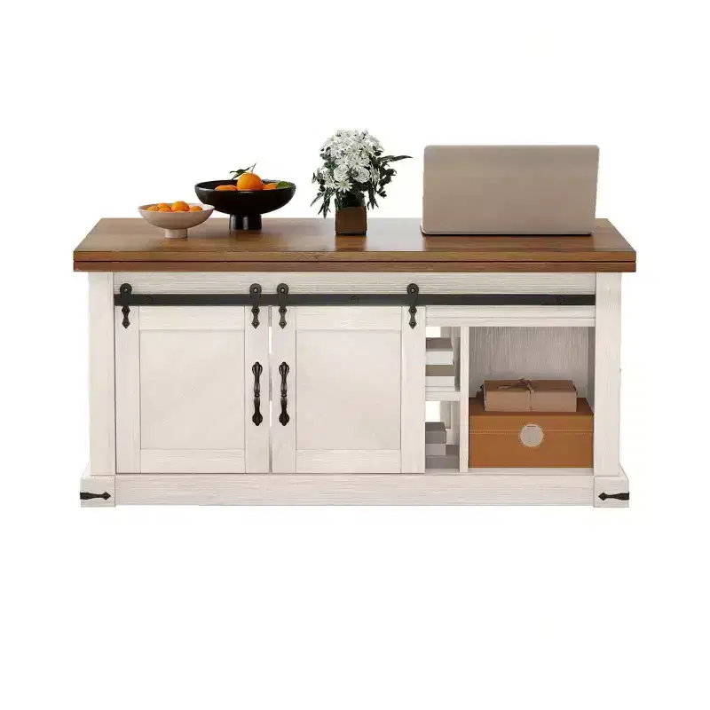 Farmhouse Lift Top Coffee Table With Expandable Tabletop & Barn Door & Charging Station For Living Room