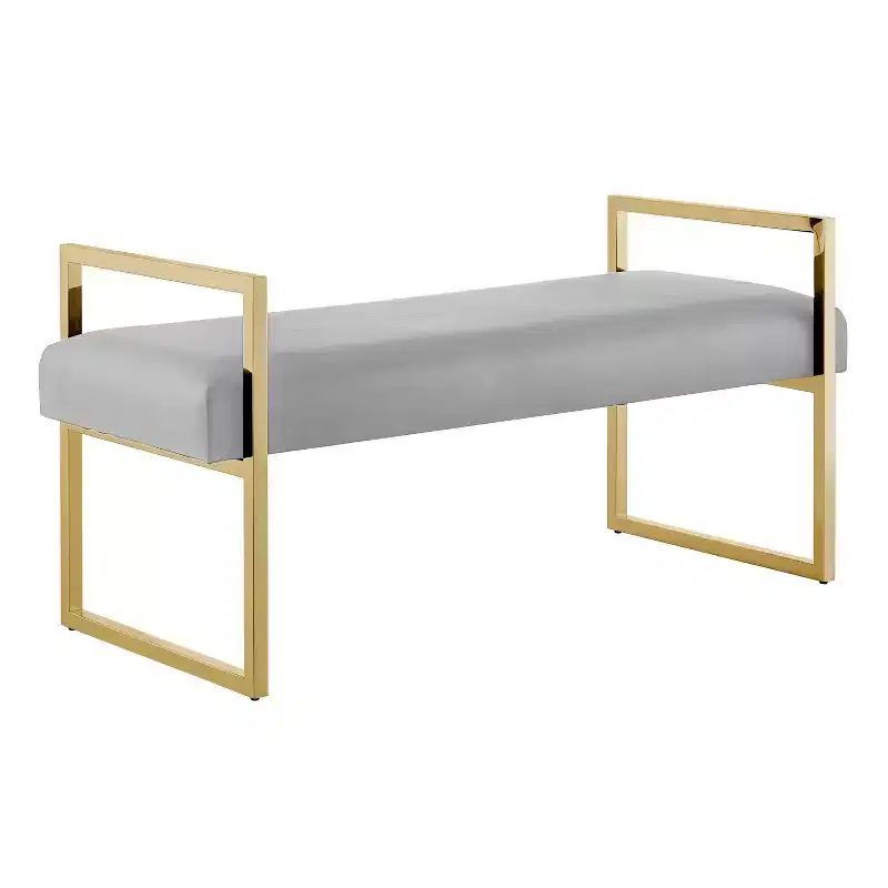 Inspired Home Dalia Velvet/PU Leather Bench with Gold/Chrome Frame