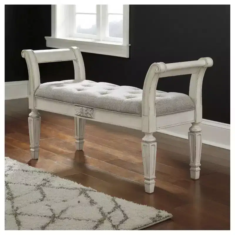 Signature Design by Ashley Realyn Accent Bench - Antique White Tufted with Foam Cushion