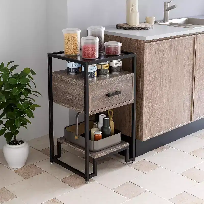 Bedroom Nightstand - Bedside Stand with Wood Drawer and Tempered Glass Top,End Table with Adjustable Legs,for Bedroom and Living Room